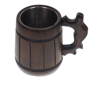 Tasse à bière en bois, tasse ronde en acier, taille personnalisée, avec poignée unique, pour fêtes de mariage, décoration de la maison, vaisselle, nouveauté, vintage - Product Image 4