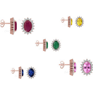 Nueva llegada 2025 Pure 14K Gold Halo Studs 6x4mm Corte ovalado Birmania Rubí Piedra preciosa Diamantes de empuje hacia atrás Pendientes a precio de descuento - Product Image 5