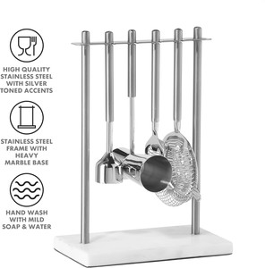 Luxury Modern Design Silver Hanging <b>Bar</b> <b>Tools</b> Set on Marble Stand for <b>Bar</b> Table Wedding Restaurant Hotel - Product Image 5