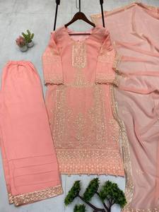 Ensemble Salwar Kameez en Georgette pour femmes, 3 pièces, avec dupatta, style de fête, broderie à sequins, séchage rapide, toutes saisons - Product Image 5