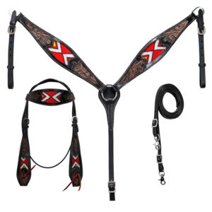 Ensemble de clous de cheval en cuir de qualité supérieure Western perlé à la main sculpté têtière collier de poitrine rênes complet Cob Racing équestre bride - Product Image 1