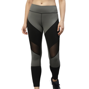 High Waist Color Blocked Yoga Leggings Full Length Mesh Panel Spandex Nylon Four-Way Stretch Pants - Product Image 1