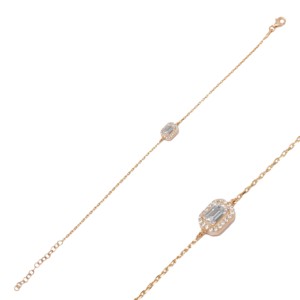 Dainty Square Design Shiny Baguette Stone <b>Charm</b> Bracelet Turkish Handmade Wholesale 925 Sterling Silver Jewelry - Product Image 2