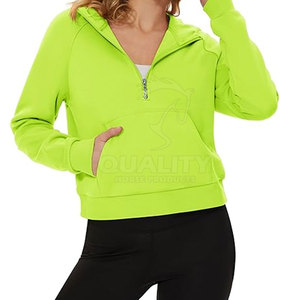 Sudaderas con capucha suaves de alta calidad con media cremallera para mujer, ropa de calle de otoño, tela de punto con cuello con capucha, logotipo frontal, gran oferta, precio bajo - Product Image 6