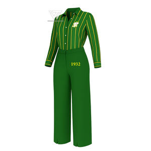 Greek Chi Eta Phi Sorority Clothing Listo para enviar Conjunto formal de 2 piezas PARA MUJER: camisa de vestir con pantalones de pierna ancha - Product Image 1