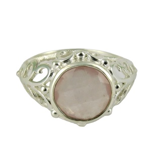 Bague certifiée en argent sterling avec pierre précieuse quartz rose, style bohème chrétien, sertie clos, pour bébé princesse - Product Image 1