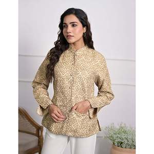 Reversible <b>Silk</b> Block Printed Winter Jacket for <b>Women</b> - Product Image 4