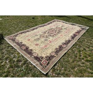 Tapis vintage 6,7 x 10,1 pieds, grand tapis turc, tapis oriental en laine beige et rouge - Product Image 3
