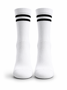 White Crew Woven Eco-Friendly Breathable Sports <b>Socks</b> with Black Stripe for <b>Running</b> Basketball Soccer Football Training Youth - Product Image 2