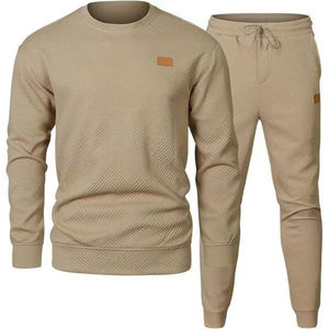 Survêtement de jogging d'hiver pour homme en coton tricoté 100 % avec logo imprimé par transfert thermique personnalisé, 2 t-shirts décontractés pour adulte, tenue de sport avant - Product Image 6