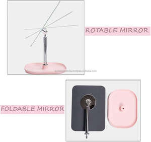 Metal Table Top Removable Handle Makeup Accent Vanity <b>Mirror</b> in Unique Baby Pink With Tray Stylish Decorative Living Room <b>Mirror</b> - Product Image 4