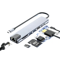 Hub USB-C 8-in-1 dengan 4K untuk PD 100W, Ethernet, USB 3.0, Port SD TF, Bahan Aluminium Alloy untuk MacBook, Laptop, iPad Pro