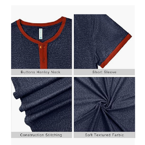 Men's Casual Fashion <b>Henley</b> T-<b>Shirts</b> Short Sleeve with Front Placket 100% Organic Cotton Solid Pattern Jersey Fabric Bangladesh - Product Image 2