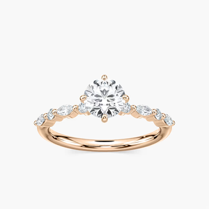 Anillo de Compromiso con Diamante Cultivado en Laboratorio de Corte Redondo de 1.25 CTW, Banda Pavé, Certificado IGI, Oro Rosa Sólido de 14K, Anillo de Novia para Mujer - Product Image 1