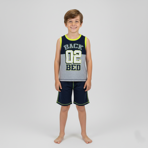 Conjunto Deportivo de Verano para Niños de 2 Piezas con Estampado 'BACK 02 BED' Estilo Camiseta de Baloncesto para Niños Activos - Product Image 1