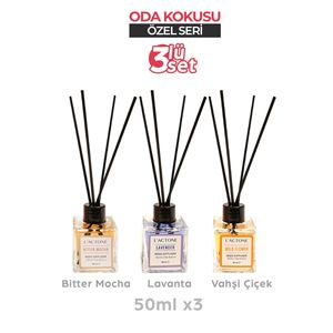 Lot de 3 diffuseurs de roseaux de 100ml arômes de fleurs sauvages de moka amer et de lavande avec bâtonnets de bambou pour le rafraîchissement de l'air ambiant - Product Image 1