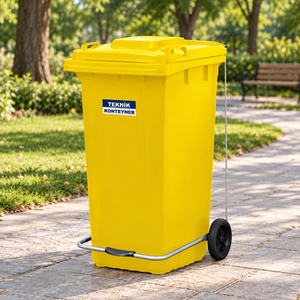 240L Yellow Plastic Garbage <b>Bin</b> - Pedal-Operated Outdoor & Indoor Trash Can by Turkish Manufacturer - Product Image 2