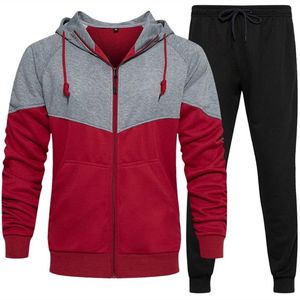 ชุดวอร์มเล่นกีฬา2ชิ้นพิมพ์ลายสำหรับผู้ชายผ้าสแปนเด็กซ์/ ผ้าฝ้ายผ้าฟลีซผ่าชายเสื้อคอปกตั้งแบบลำลอง - Product Image 2