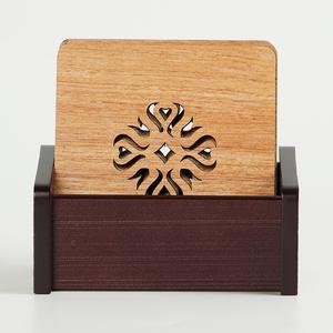 Nouvel ensemble de 4 dessous-de-verre ronds en bois avec découpe décorative, couleur personnalisable, épaisseur 5 mm, écologiques, 9,5x9,5 CM - Product Image 1