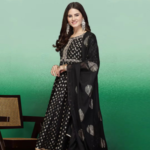 Elegantes Kurtis Rama de Algodón Puro, Estilo Anarkali, Salwar Kameez con Bordado, Última Moda Étnica, Trajes Palazzo de Verano - Product Image 1