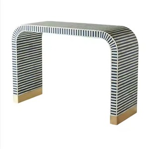 Mesa de consola con incrustaciones de hueso de diseño bohemio hecho a mano indio moderno Metal otomano negro móvil personalizable Color tamaño sala de estar - Product Image 3