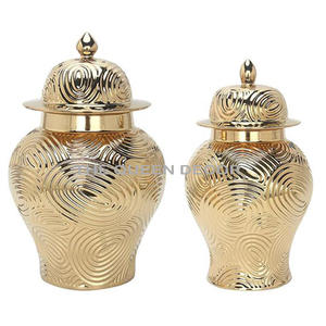 Tarro de jengibre decorativo chapado en oro de forma redonda de Metal de aluminio de estilo rústico para oficina, hogar, sala de estar, adorno para mesa de almacenamiento - Product Image 2