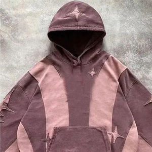 Sweat à capuche zippé court en coton 100% de haute qualité, style streetwear, avec broderie appliquée coupée et cousue sur mesure, effet délavé vintage et vieilli - Product Image 4