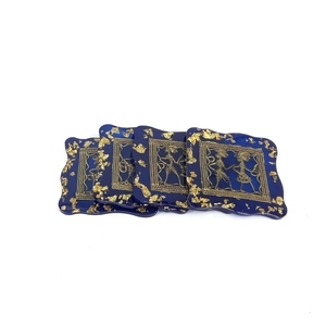Brass Resin 4-Piece Set Handcrafted Square <b>Blue</b> Translucent Coasters <b>Table</b> <b>Mat</b> Pads - Product Image 3