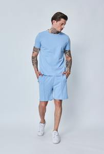 Conjunto liso de grosor moderado Venta al por mayor Pantalones cortos y camiseta lisos Conjunto de camiseta y pantalones cortos de algodón de manga corta de 2 piezas para hombre - Product Image 6