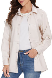 เสื้อเชิ้ตผ้าแคนวาสผู้หญิงทรงหลวมสีทึบแนววินเทจมีกระดุมโพลีเอสเตอร์ฤดูหนาว100% - Product Image 2