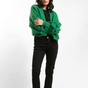 Cuello en V Transpirable Algodón Otoño e Invierno Color puro Cintura Suéter Sudadera con capucha Suéteres de mujer Punto de algodón informal - Product Image 2