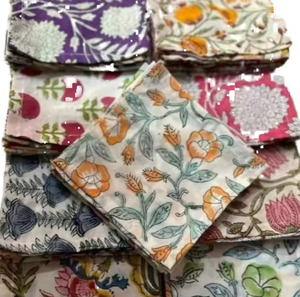 Indian Handmade Hand Block Print <b>Square</b> Vintage Eco-Friendly 100% Cotton Napkin <b>Set</b> for Wedding Use with Mix Colors - Product Image 1