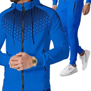 Tracksuits Men 2021 Polyester Hooded Outerwear <b>Hoodie</b> Set Zipper Jacket+Pants 2 Pieces Casual Fitness <b>Gyms</b> Male Sportswear Suit - Product Image 3
