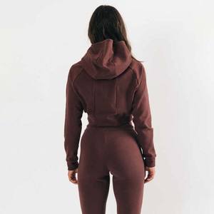 Haut court à capuche pour femme en coton uni pour l'hiver avec logo personnalisé sur le devant, tricot athlétique à manches longues pour la salle de sport et le fitness - Product Image 4