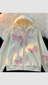 Sweat à capuche zippé avec motif papillon foncé, style streetwear, coupe ample, veste en polaire confortable, mode tendance pour les jeunes, vêtements décontractés au quotidien - Product Image 3