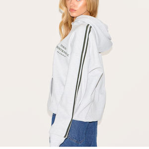 Customized Ash <b>Grey</b> Premium Piping Drop Shoulder <b>Women's</b> Oversize <b>Hoodie</b> Anti-Wrinkle & Breathable Hoodies <b>Women's</b> <b>Zip</b> Up <b>Hoodie</b> - Product Image 1