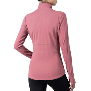 Women's Pink Full Sleeve Half-Zip <b>Yoga</b> <b>Jacket</b> Breathable Solid Color Sport Fitness Top Regular Fit Long Sleeve Zip-Up <b>Jacket</b> - Product Image 3