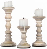 Ensemble de 3 porte-bougies en bois faits à la main, forme ovale, finition blanchie, tailles 6'', 9'' et 12'', décoration de table