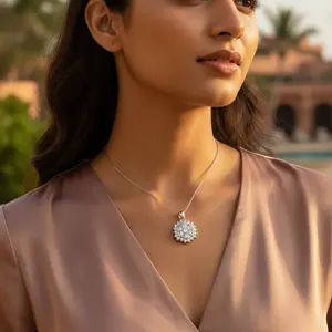 Colgante de Plata y Oro Rosa Hecho a Mano para Mujer con Circonitas Cúbicas y Baño de Rodio, Colgantes con Dijes o Patrón Numérico, Regalo - Product Image 1