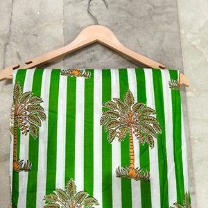 Organic Traditional Jaipuri Print Green Stripe Palm Tree Cambric Cotton Fabric 60x60 Eco-Friendly for Curtain Craft <b>Bag</b> Use - Product Image 2