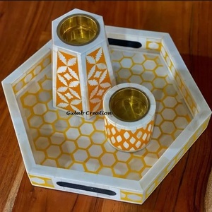 Plateau de service d'incrustation d'os jaune et blanc avec brûleur d'incrustation d'os à un prix abordable - Product Image 4