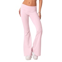 Pantalones de Yoga para Mujer, Sólidos, con Cintura Plegable, Spandex/Nailon, Elásticos en 4 Direcciones, Transpirables