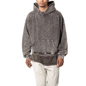 Sweat à capuche pour homme en coton mélangé de haute qualité, lavage à l'acide, uni, hiver, logo personnalisé, design léger, séchage rapide - Product Image 5