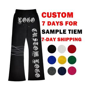 Pantalon en éponge française ample à impression bouffante 3D personnalisé pour hommes pantalon de survêtement évasé empilé de haute qualité pantalon de jogging empilé décontracté pour hommes - Product Image 2