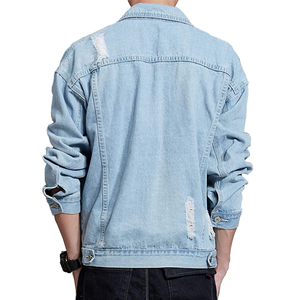 Design Autumn Mens Korean Version Denim Jean Jacket Trendy Fashion Ripped Cotton Twill Denim Wash Blue Jacket of Denim Jacket - Product Image 3