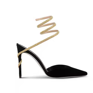 Chaussures à talons aiguilles sexy pour femmes, avec lanières à la cheville, style serpent, LED dorées, à lacets - Product Image 1