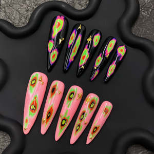 Juego de Uñas Postizas de Lujo, Diseño de Cielo Estrellado Rosa, Uñas Acrílicas de Cobertura Completa con Adhesivos - Product Image 4