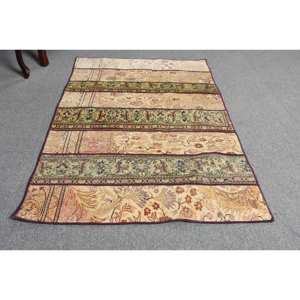 Alfombra de lana turca Vintage de 28x47 pies, clásica, Beige, verde, hecha a mano, diseño de retazos, respaldo de látex, pasillo, rectángulo para cabecera - Product Image 3