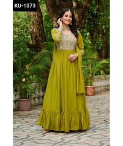 Vestidos Anarkali Tradicionales Étnicos de la India con Bordado de Estrellas en Georgette, Cuentas y Lentejuelas, con Dupatta para Mujeres, para Bodas - Product Image 1