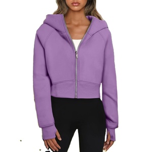 Customizable Crop Zipper <b>hoodie</b> for Women Kangaroo <b>with</b> <b>thumb</b> <b>hole</b> anti-wrinkle breathable hodies for woman - Product Image 1